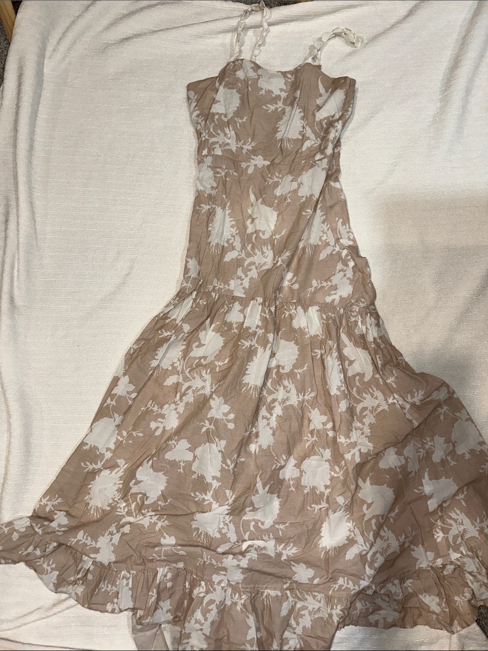 Taupe Floral Maxi Sundress with Braided Straps